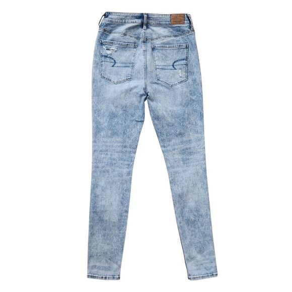 American Eagle Women's Hi-Rise Jeans Denim Blue Skinny Distressed Size 6 Small - Picture 6 of 16